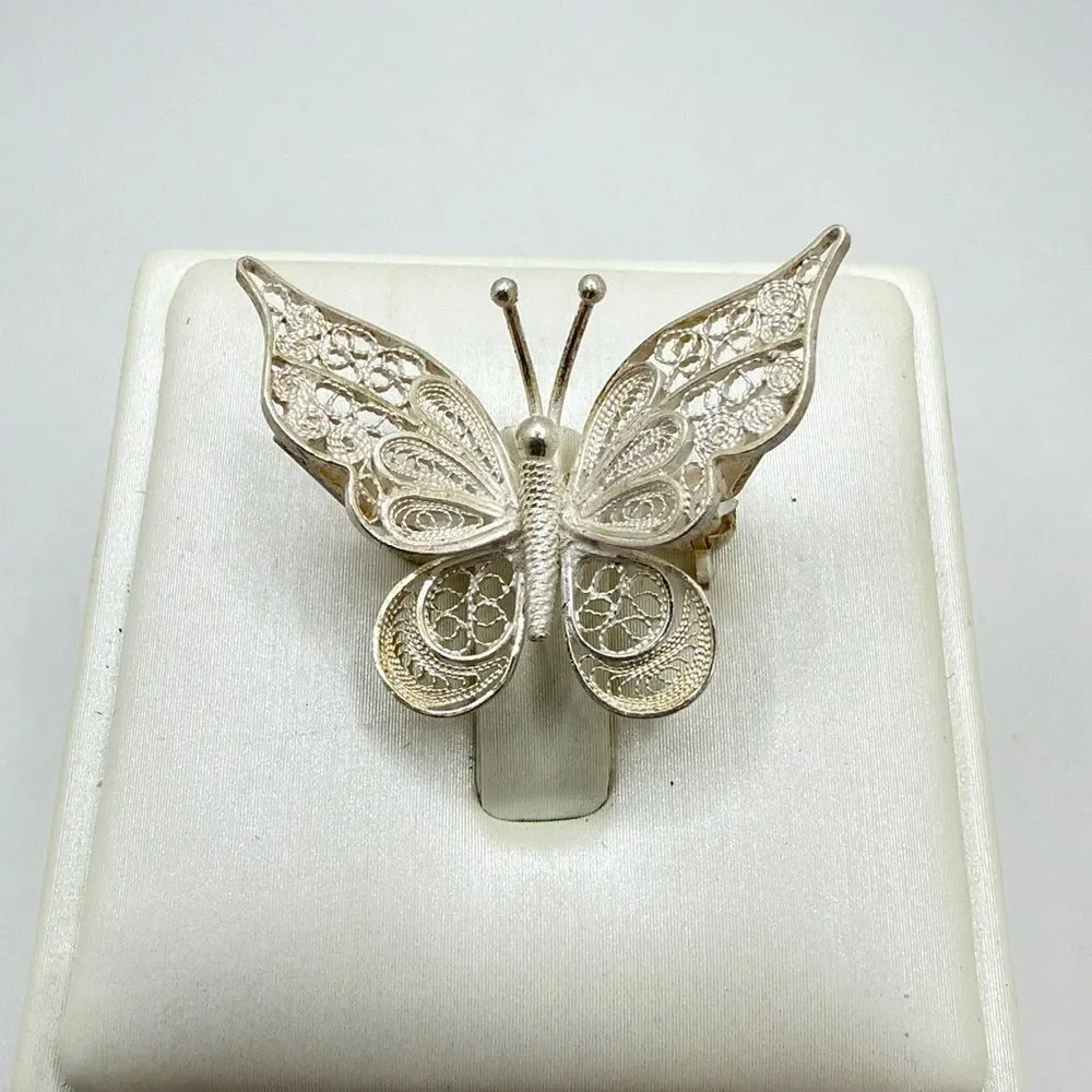 Vintage .999 silver filagree Butterfly brooch/pin!‎